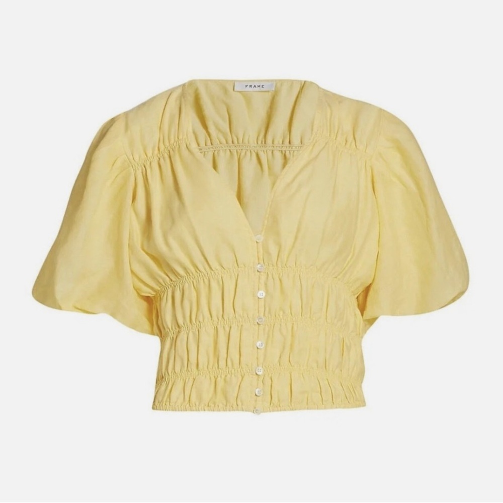 Frame Denim Women's Yellow Puff Sleeve Top